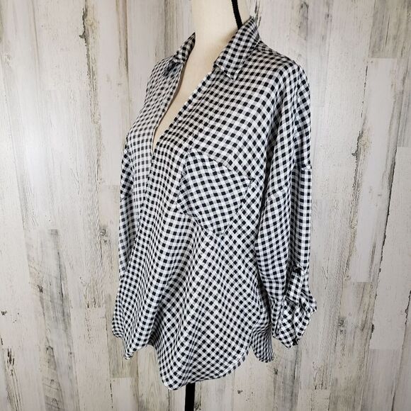 Mystree Gingham Drape Front Top Sz M - Picture 3 of 6
